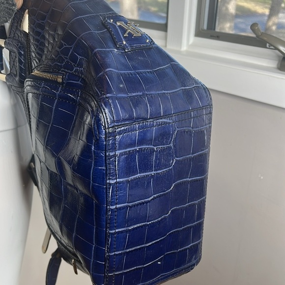 Maxx Navy Blue Croc Embossed Leather Tote Shoulder Bag Multiple Compartments - Picture 12 of 14